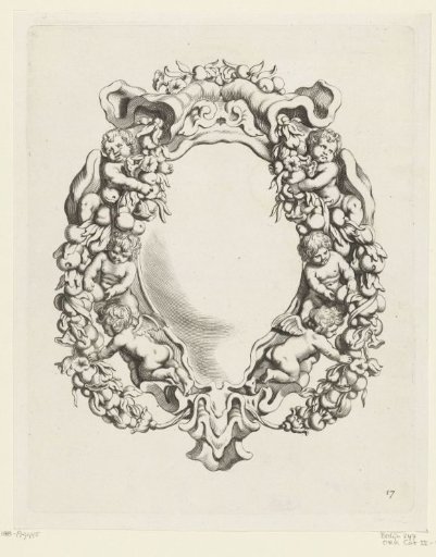 Cartouche with strapwork with four children and two cherubs