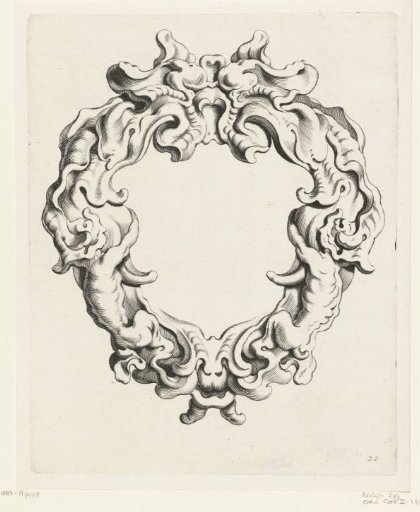 Cartouche with strapwork with two satyrs