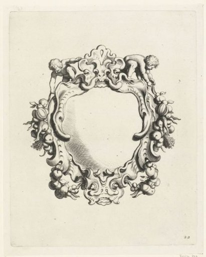 Cartouche with strapwork with two children
