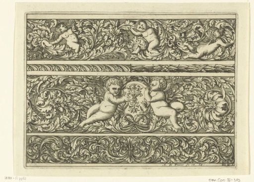Three friezes with leafy scrolls