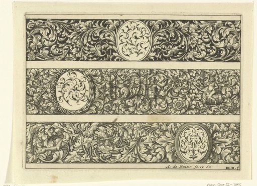Three friezes with leafy scrolls and oval medallions