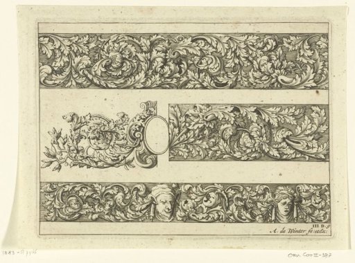 Three friezes with leafy scrolls