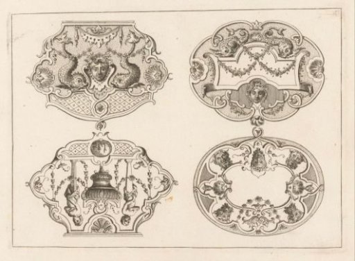 Lids with dolphins, satyr heads, and a vase