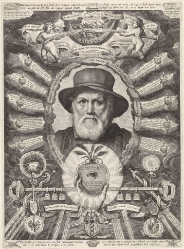 Portrait of Dirck Volckertsz. Coornhert in an allegorical frame
