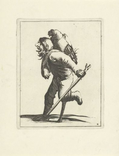 Man on crutches with tongue out