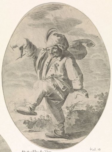 Dancing peasant with a sausage