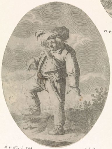 Dancing peasant, draped with a string of sausages