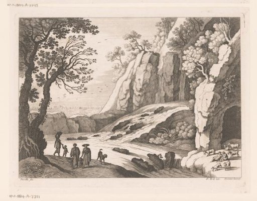 Figures by a Waterfall