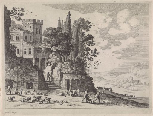 Landscape with a house, figures and cattle