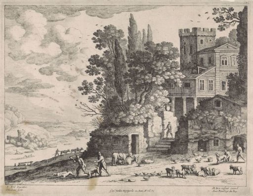 Landscape with a house, figures and cattle