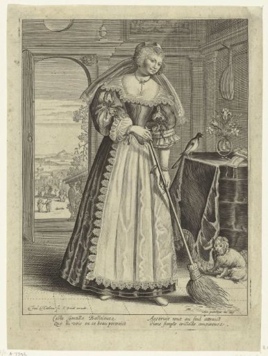 Woman with a broom in an interior