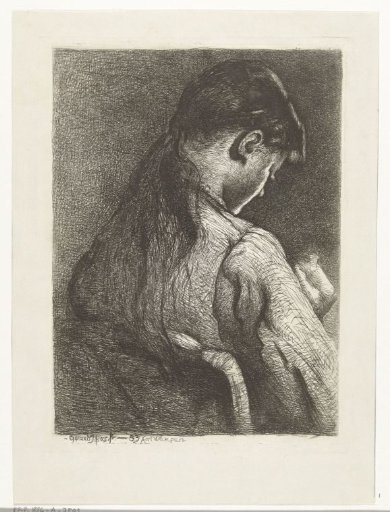 Seated girl, seen from behind