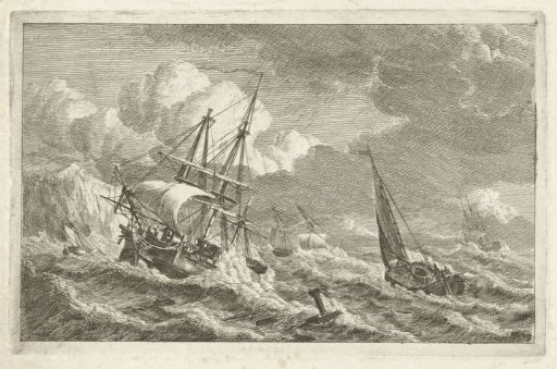 Ships in Distress near a Rocky Coast