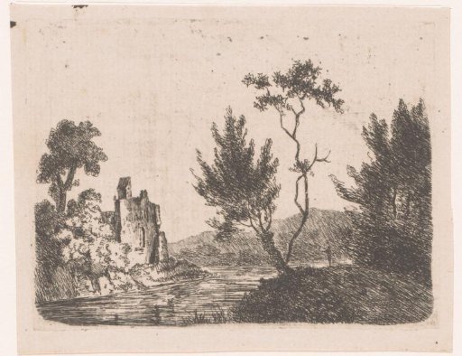 River landscape with a ruin