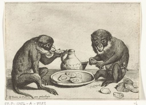 Two Apes Eating Oysters