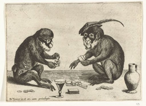 Two Apes Playing Cards