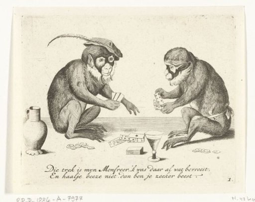 Two Apes Playing Cards