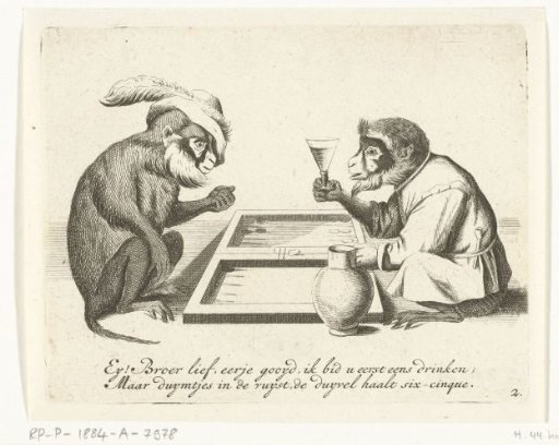 Two Apes Playing Backgammon