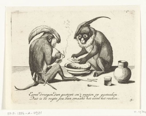 Two Apes Smoking a Pipe