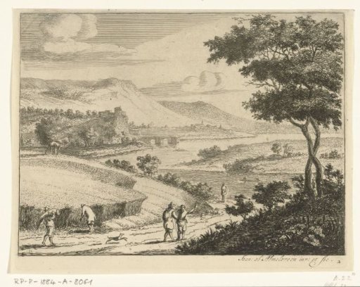 River landscape with a grain harvest