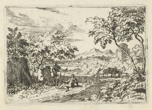 Arcadian landscape with shepherds on a bank