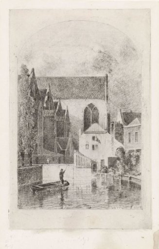 Man in a boat in a canal between houses