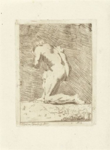 Nude kneeling man seen from behind