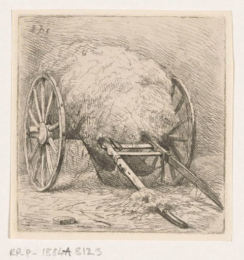 Two-wheeled cart with hay