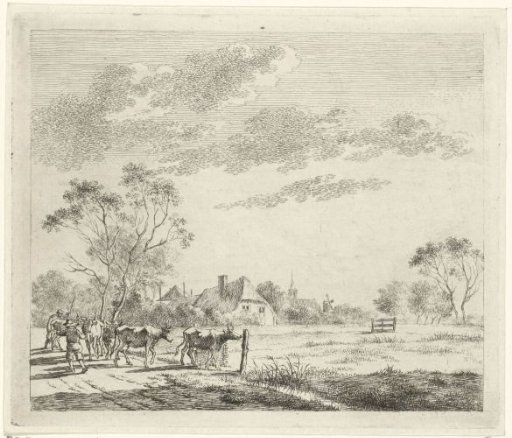 Landscape with farm and cows