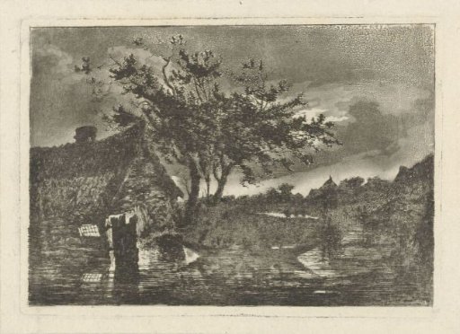 River landscape with a farm