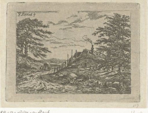 Landscape with farm and horse and cart