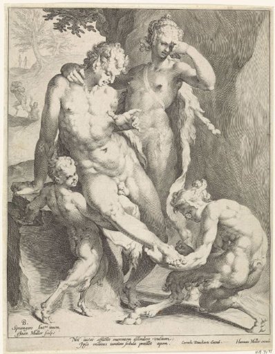 Oreads removing a thorn from a satyr's foot