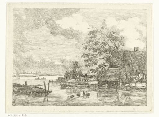 View of the Spaarne with a shipyard and washhouse near Haarlem
