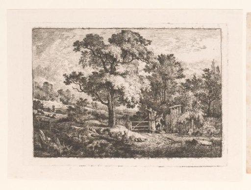 Landscape with fencing and shepherds with cattle