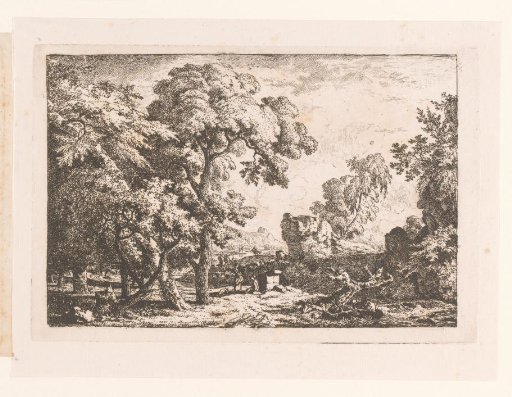 Landscape with two figures by a rock