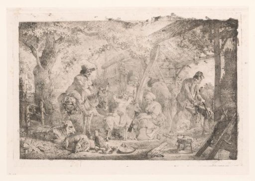 Child on a goat with the family and cattle around them