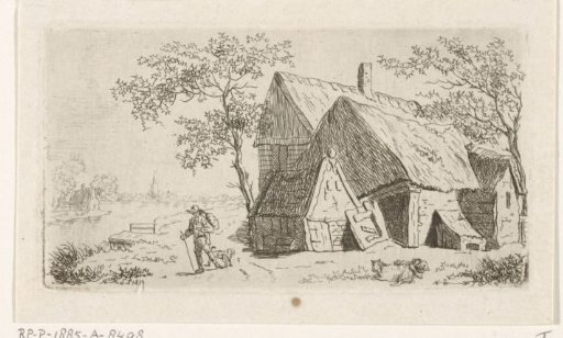 Man with a Dog near a Farmhouse by the Water