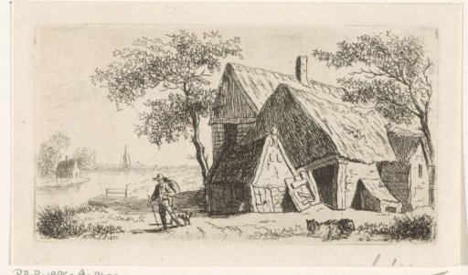 Man with a Dog near a Farmhouse by the Water