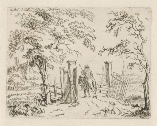 Rider with a Dog near a Bridge
