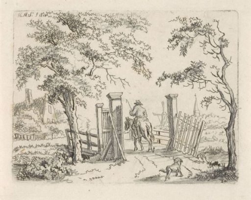 Rider with a Dog near a Bridge