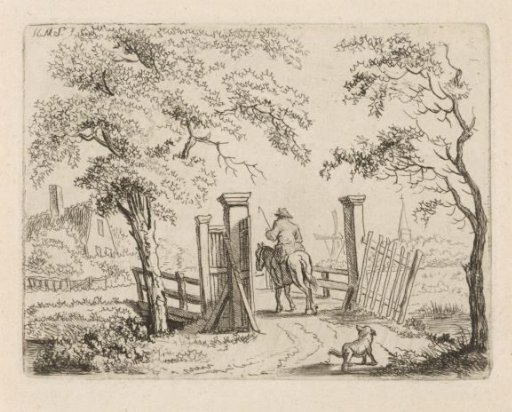 Rider with a Dog near a Bridge