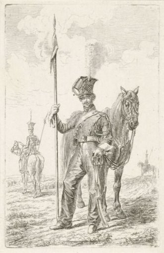 Soldier with a lance beside his horse