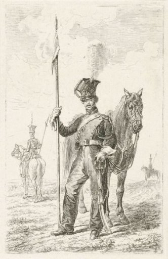 Soldier with a lance beside his horse
