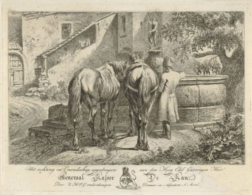 Drinking horses at a fountain