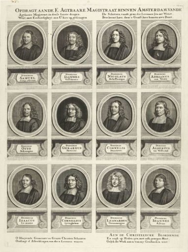 Left half with twelve portraits of a total of twenty-four preachers of Amsterdam, active between 1681-1686