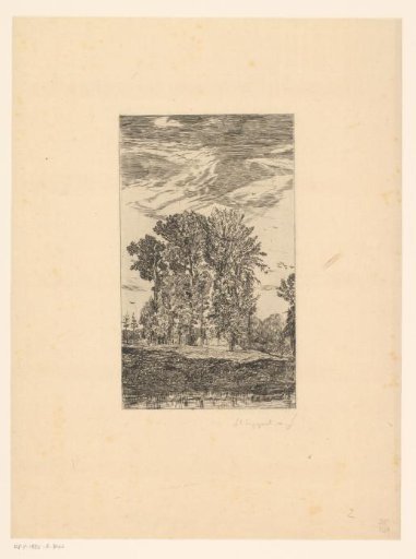 Landscape with trees on the bank and a boat in the water