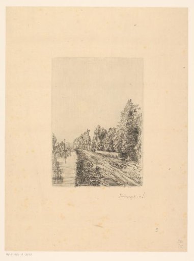 Landscape with a canal along which a country road with woodland