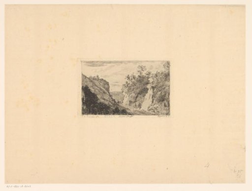 Hilly landscape with a country road on which two carts are driving