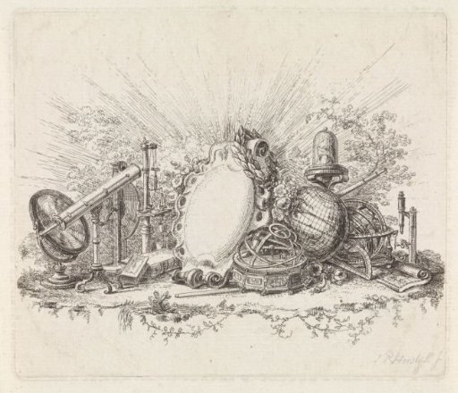 Cartouche Surrounded by Scientific Instruments