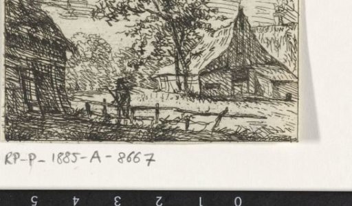 Landscape with man by a fence
